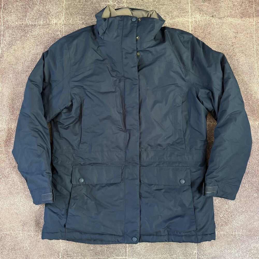 Women's L.L Bean Navy Blue Goose Down Insulated Mountain Parka Coat Jacket Sz M